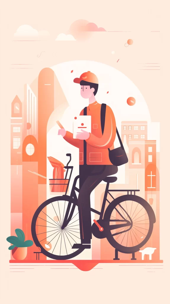 Deliveryman Orange Bicycle Flat Illustration Urban