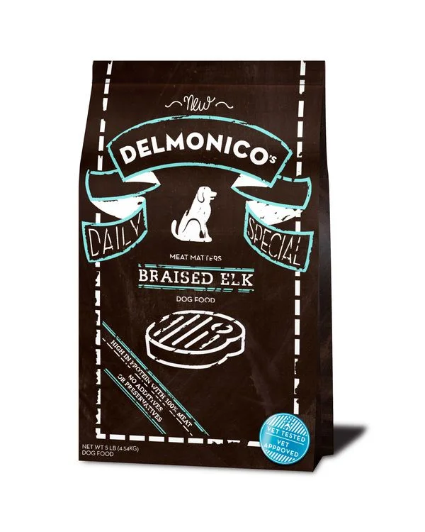 Delmonico’s Dog Food Elk Black Vintage Illustration