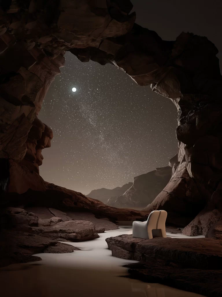 Desert Night Stars Moon Rock Formation