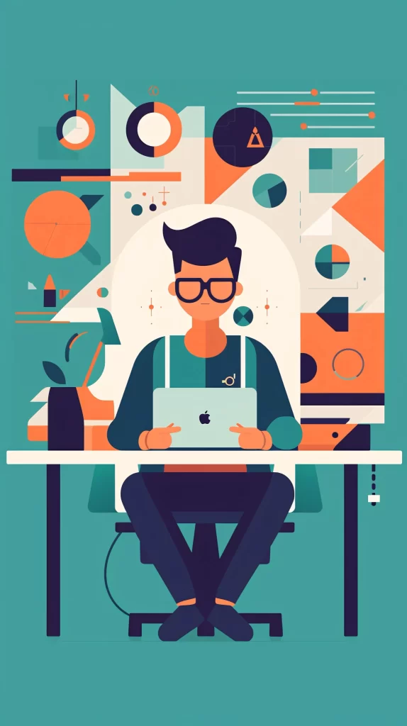 Designer Teal Orange Black Flat Illustration Modern