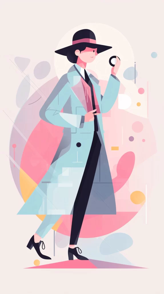 Detective Blue Hat Coat MagnifyingGlass Flat Illustration Modern