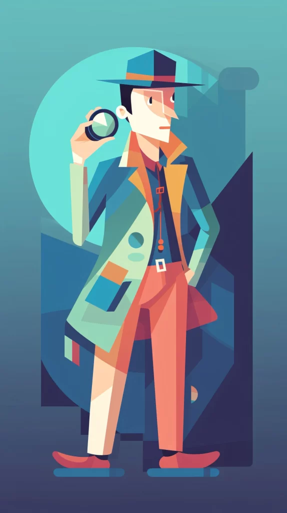Detective Blue Orange Red Hat Flat Illustration Modern