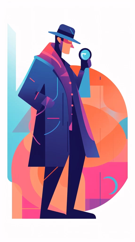 Detective Blue Red Hat Magnifying Glass Flat Illustration