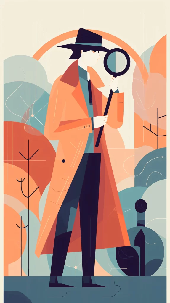 Detective Orange Magnifying Glass Flat Illustration gray Modern