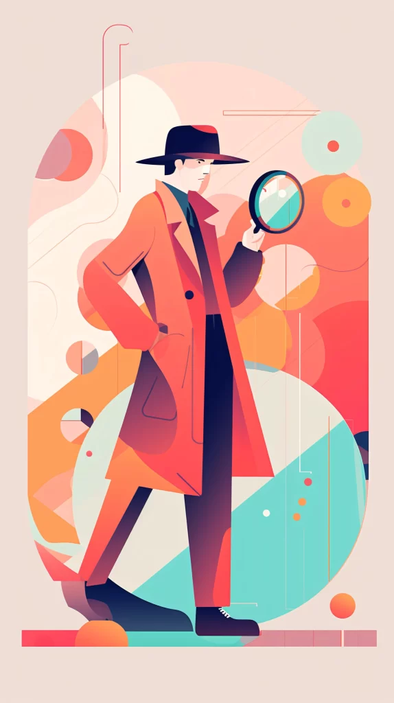 Detective Red Magnifying Glass Flat Illustration Modern