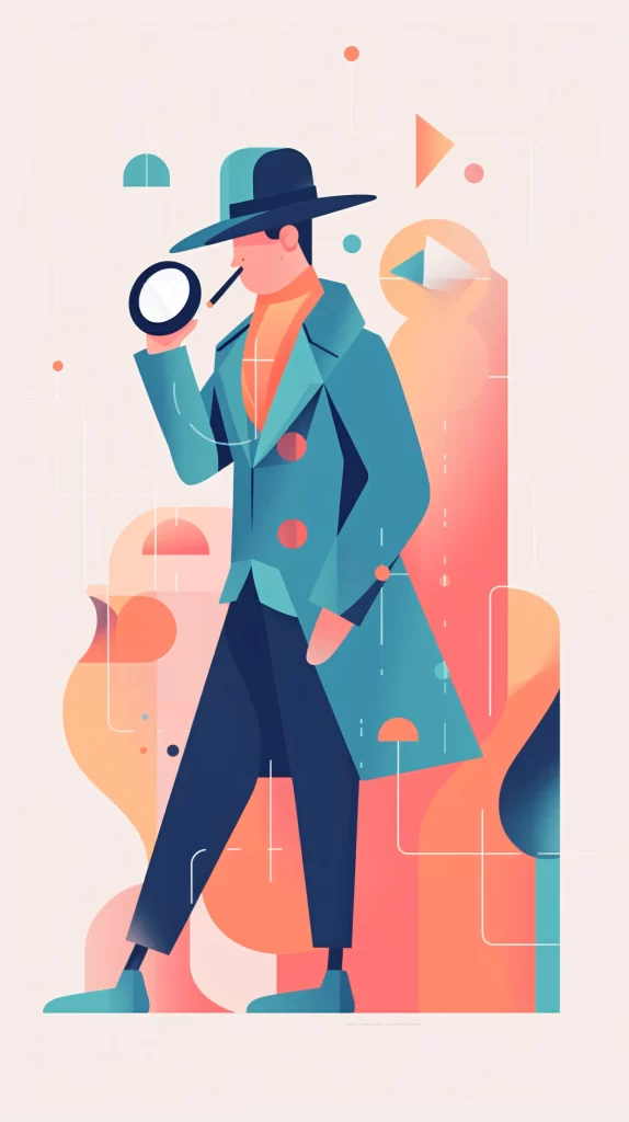 Detective Teal Hat Magnifying Glass Flat Illustration Modern
