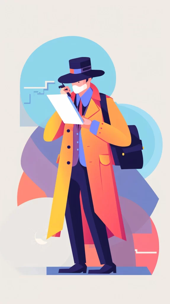 Detective Yellow Blue Hat Flat Illustration gray Modern
