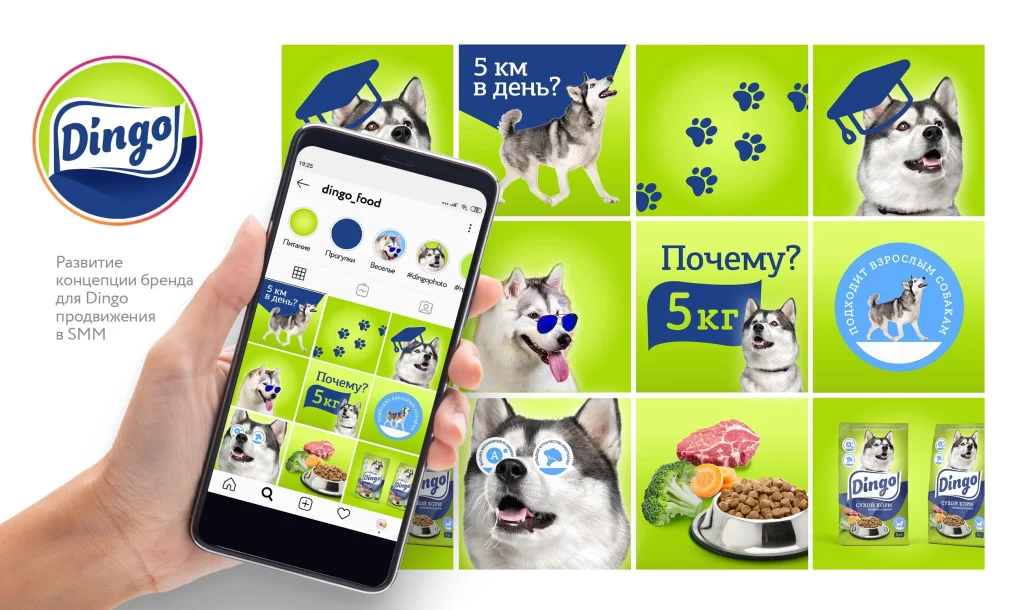 Dingo Dog Food Meat Green Packaging Illustration