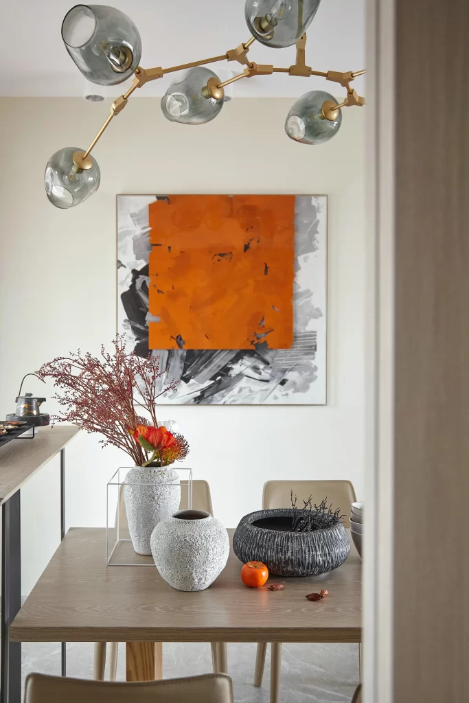 Dining Room Contemporary Artistic Neutral Orange Black White