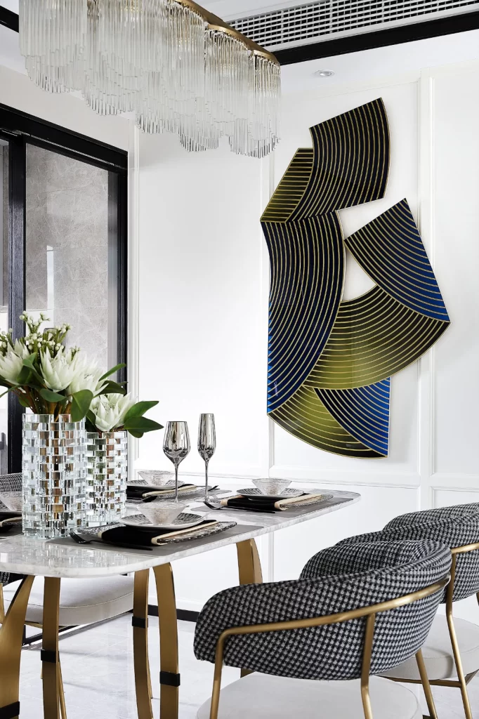 Dining Room Contemporary Black Gold White Artistic