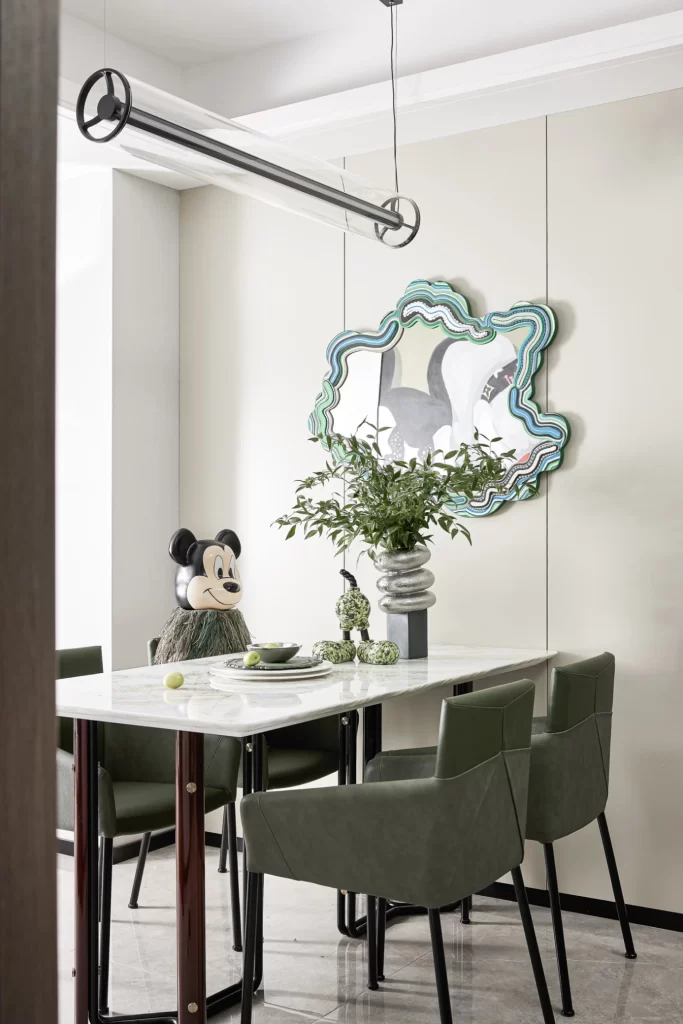 Dining Room Contemporary Green White Minimalist Artistic