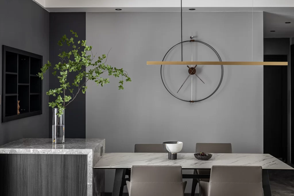 Dining Room Contemporary Grey Neutral Marble Chandelier