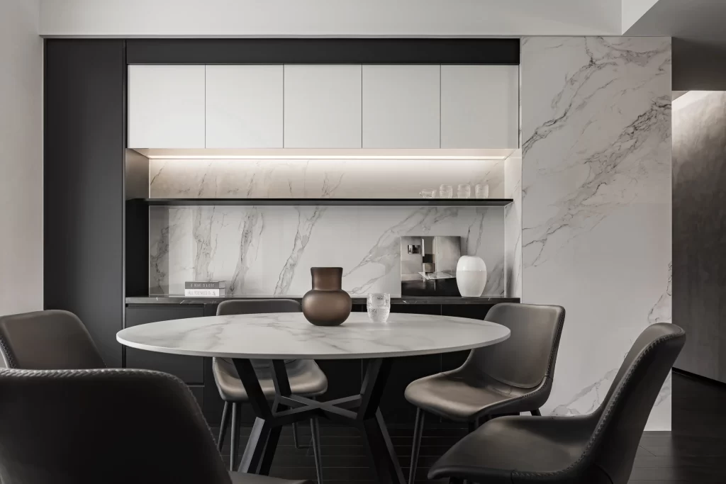 Dining Room Contemporary Marble Black White Neutral