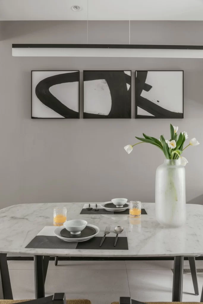 Dining Room Contemporary Monochrome Black White Marble