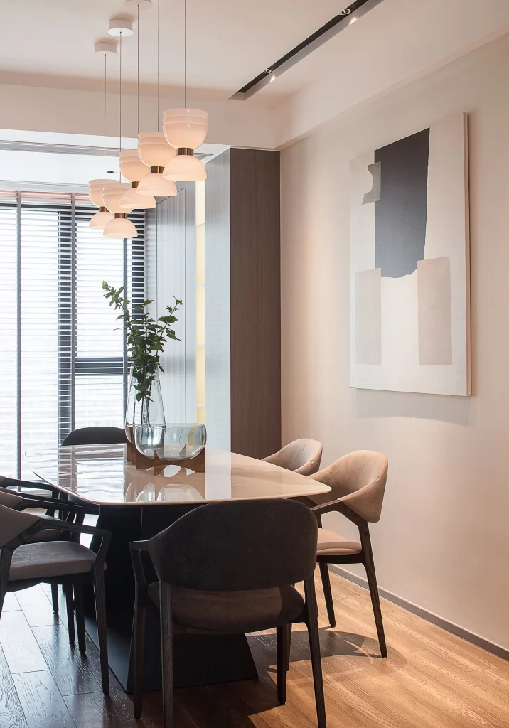 Dining Room Contemporary Neutral Beige Black Wood