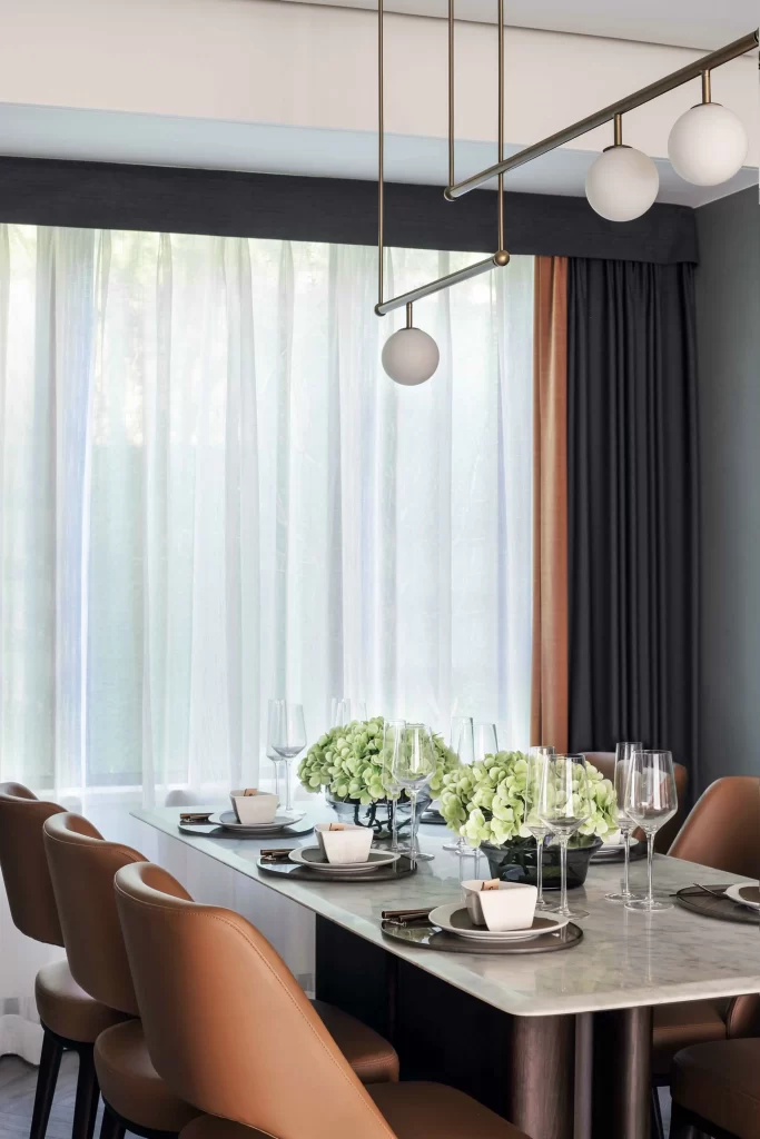 Dining Room Contemporary Neutral Beige Brown Greenery