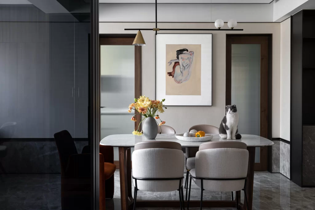 Dining Room Contemporary Neutral Beige Gray Marble Modern