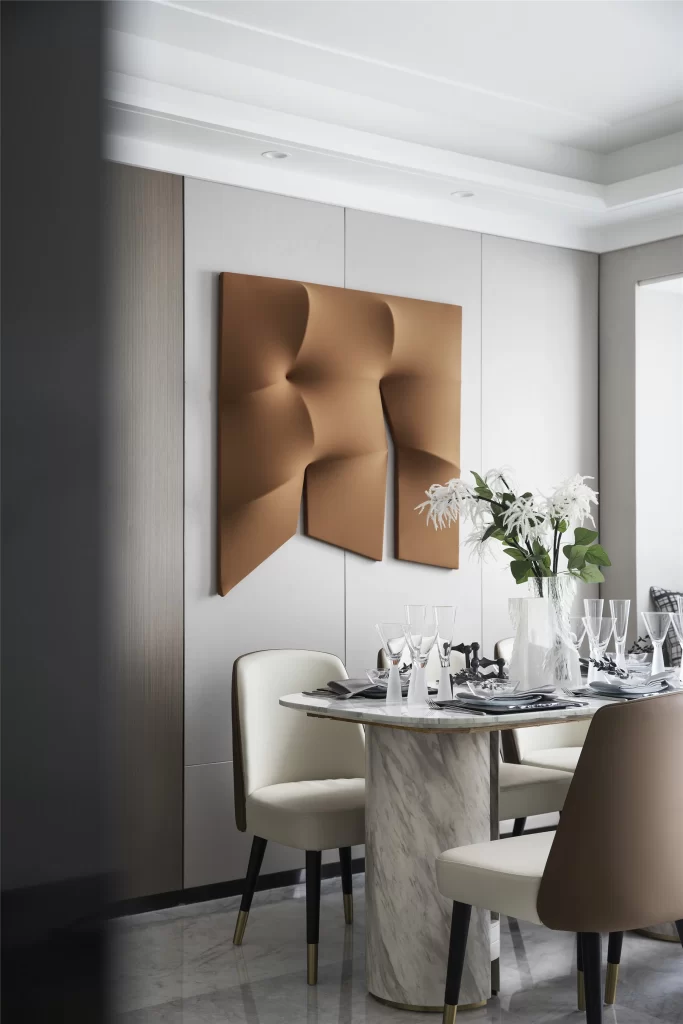 Dining Room Contemporary Neutral Beige Marble Artistic Wall Decor