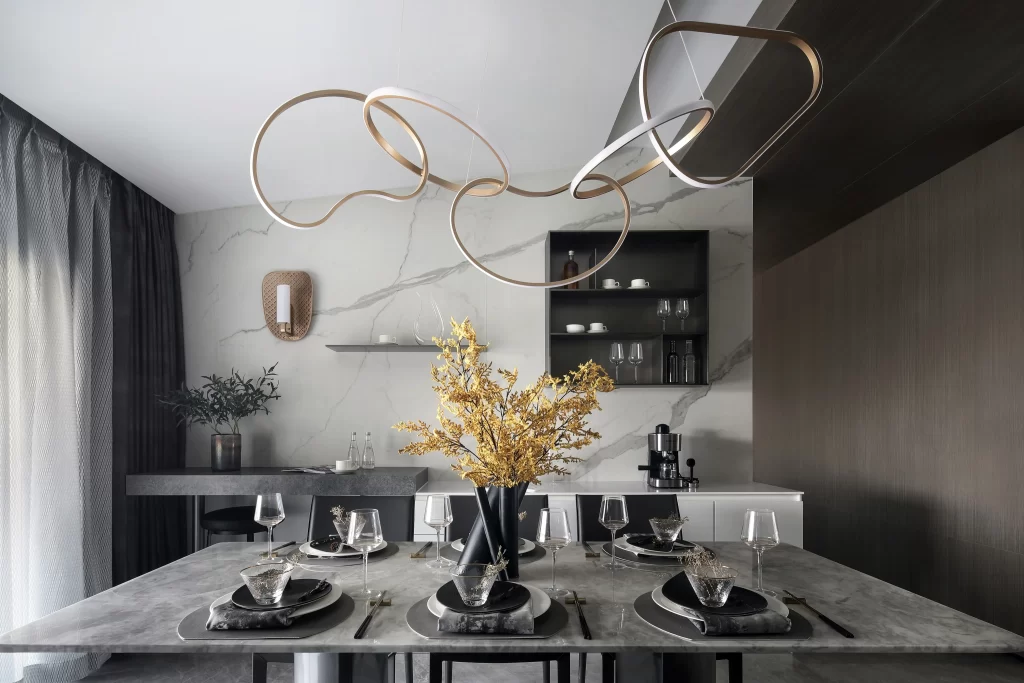 Dining Room Contemporary Neutral Black White Gold
