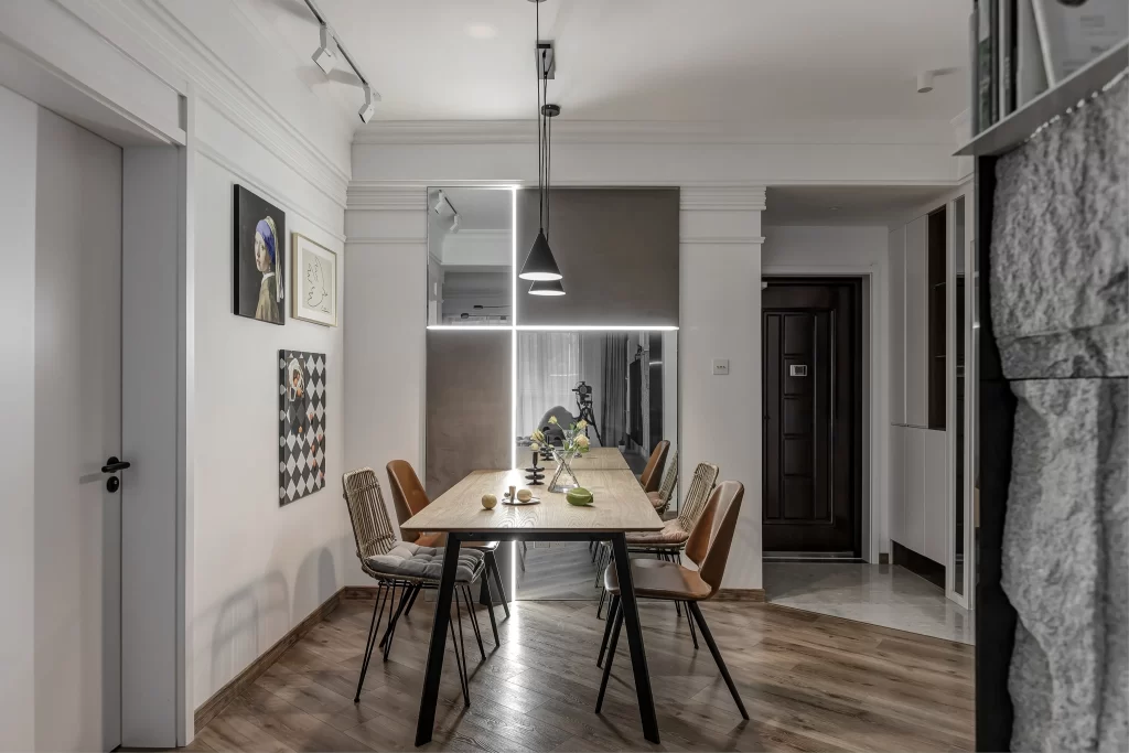 Dining Room Contemporary Neutral Black White Wood