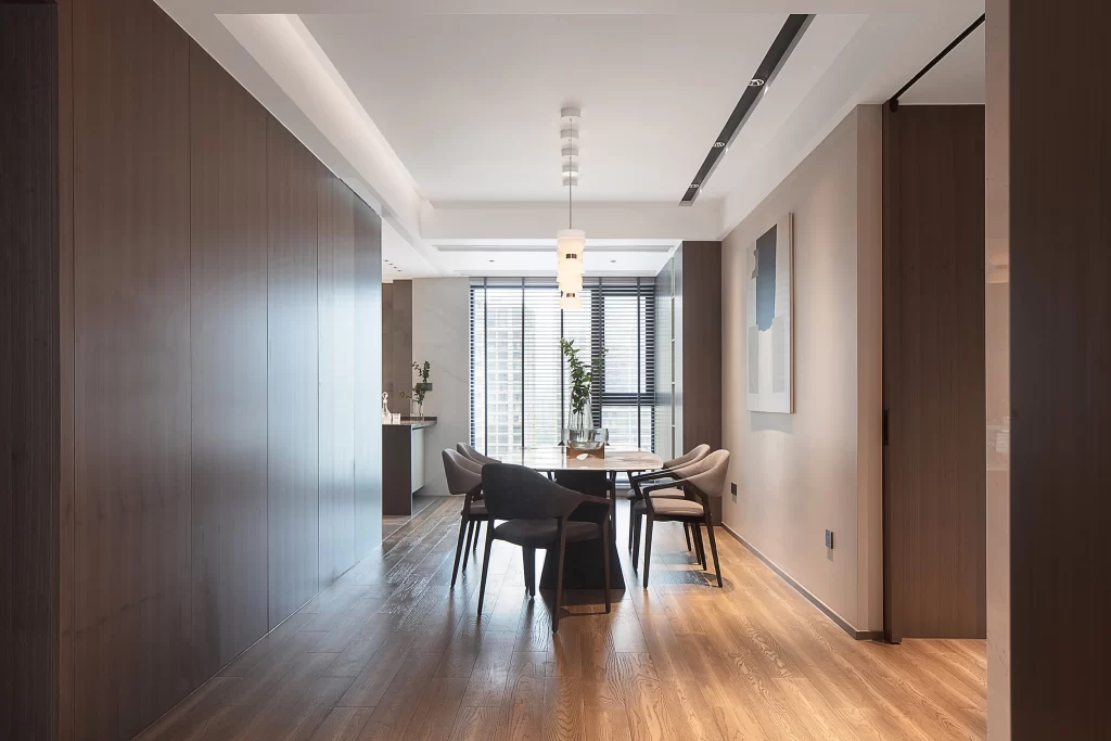 Dining Room Contemporary Neutral Dark Wood