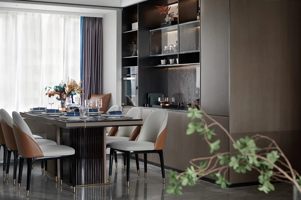 Dining Room Contemporary Neutral Dark Wood Glass