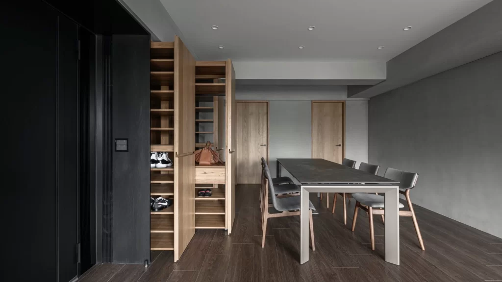 Dining Room Contemporary Neutral Dark Wood Sleek Lines