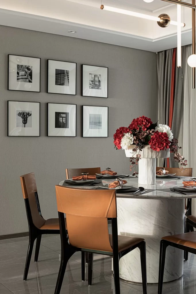 Dining Room Contemporary Neutral Gray Marble Accents
