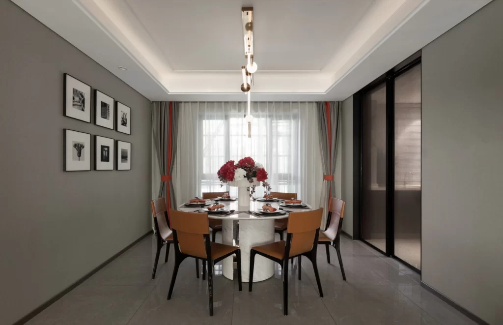 Dining Room Contemporary Neutral Gray White Black