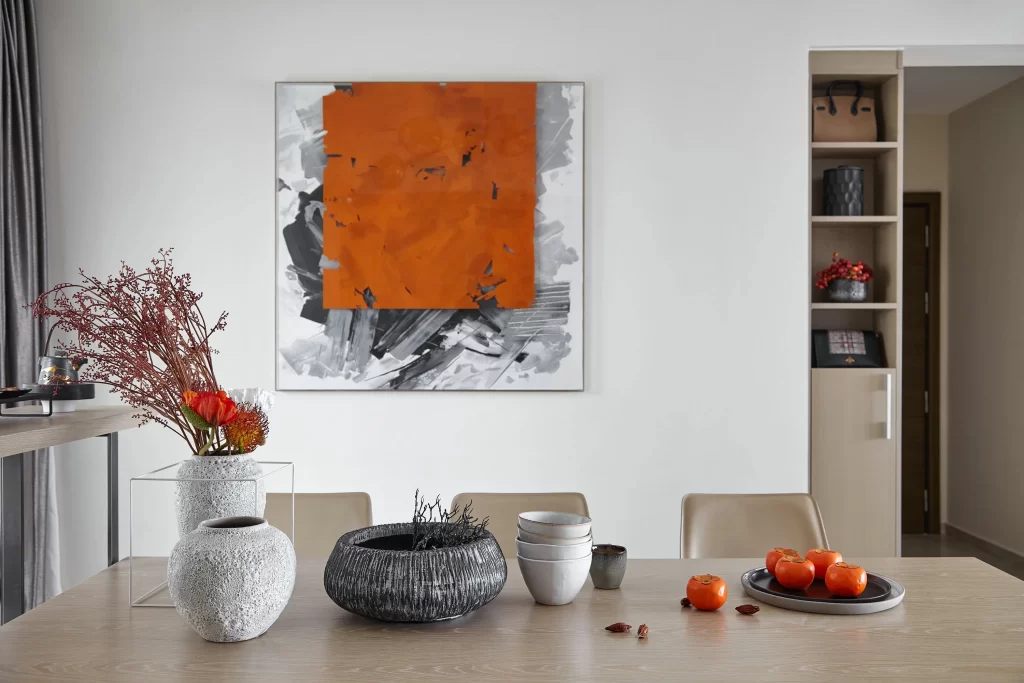 Dining Room Contemporary Neutral Orange Black White