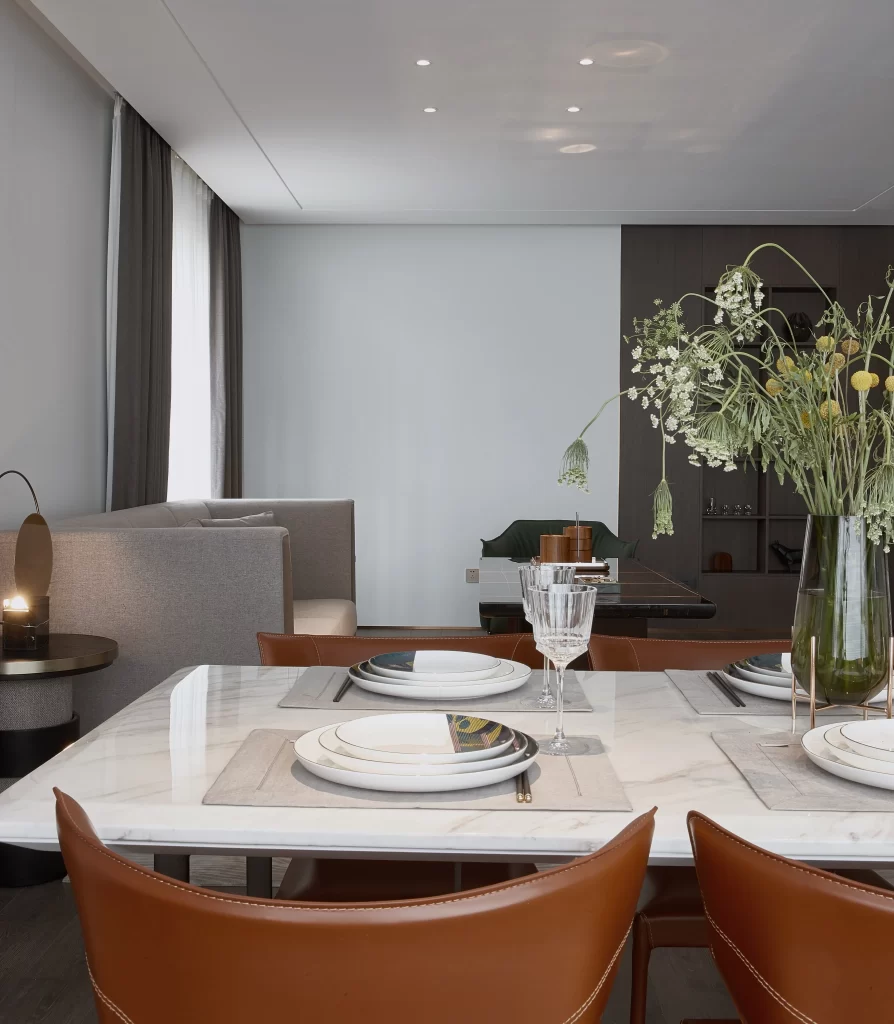 Dining Room Contemporary Neutral White Brown Glass