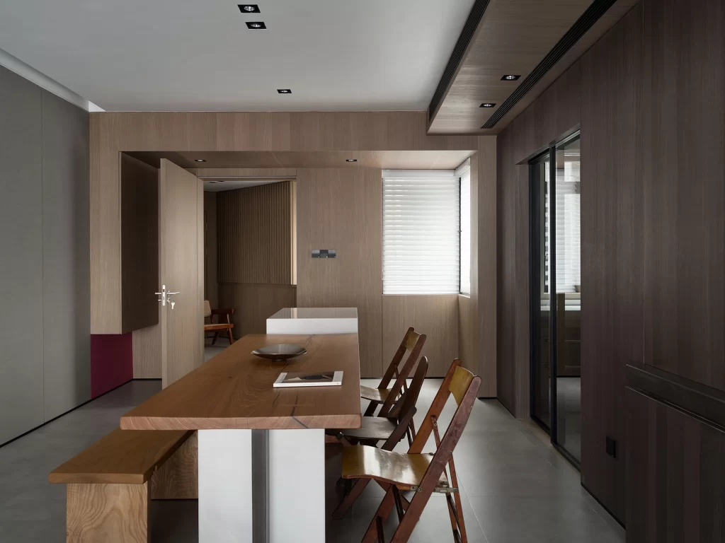 Dining Room Contemporary Neutral Wood Tones Minimalist