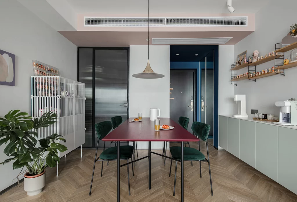 Dining Room Contemporary Pink Green Black White