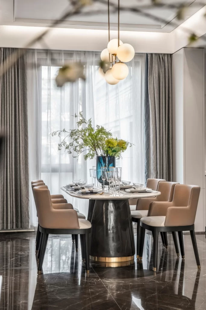 Dining Room Contemporary Taupe Neutral Dark Wood