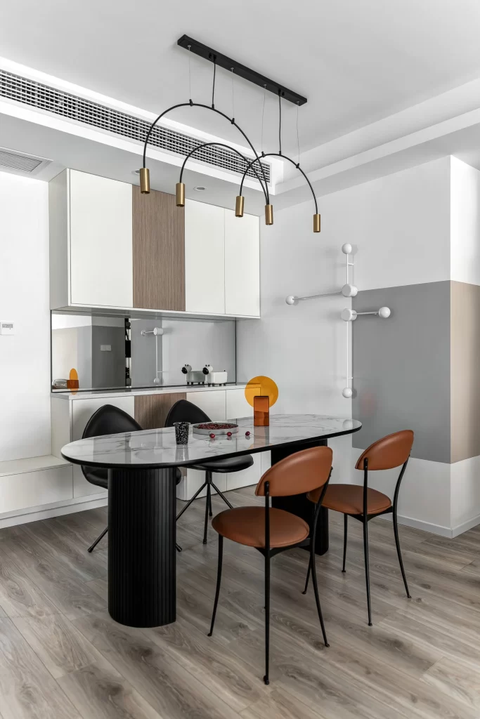 Dining Room Contemporary White Black Wood Accents Minimalist