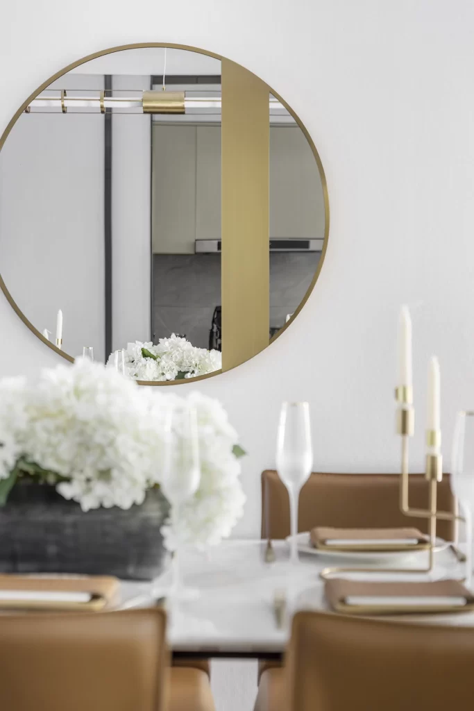 Dining Room Contemporary White Gold Accents Artistic Decor