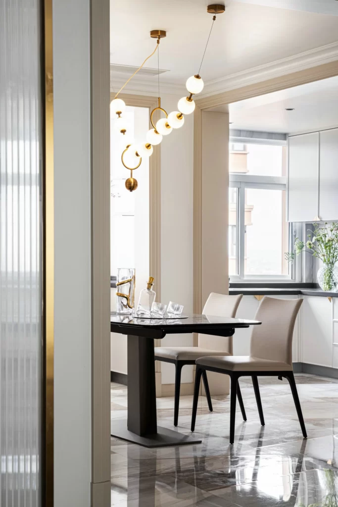 Dining Room Contemporary White Neutral Black Gold