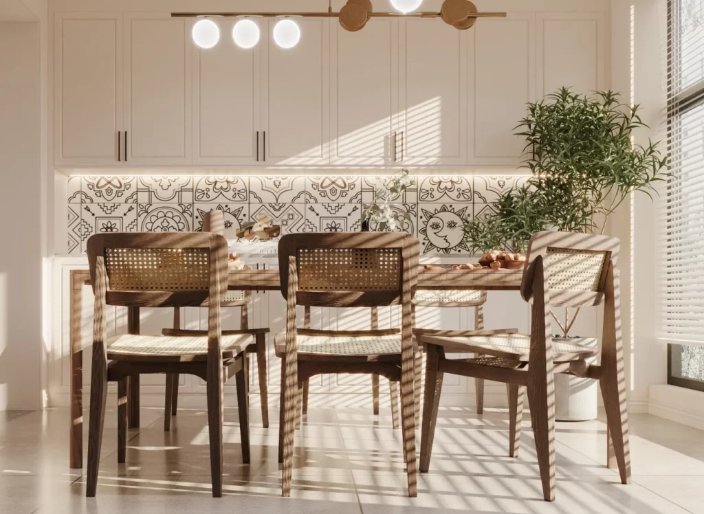 Dining Room Modern Minimalist Natural Light Patterned Tiles