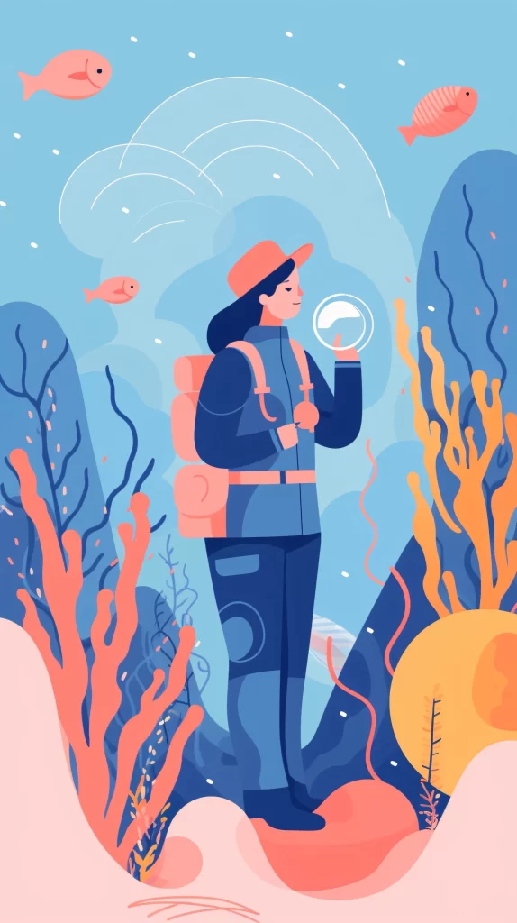 Diver Blue Coral Fish Flat Illustration Modern