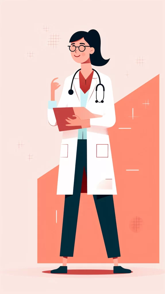 Doctor White Coat Red Clipboard Flat Illustration