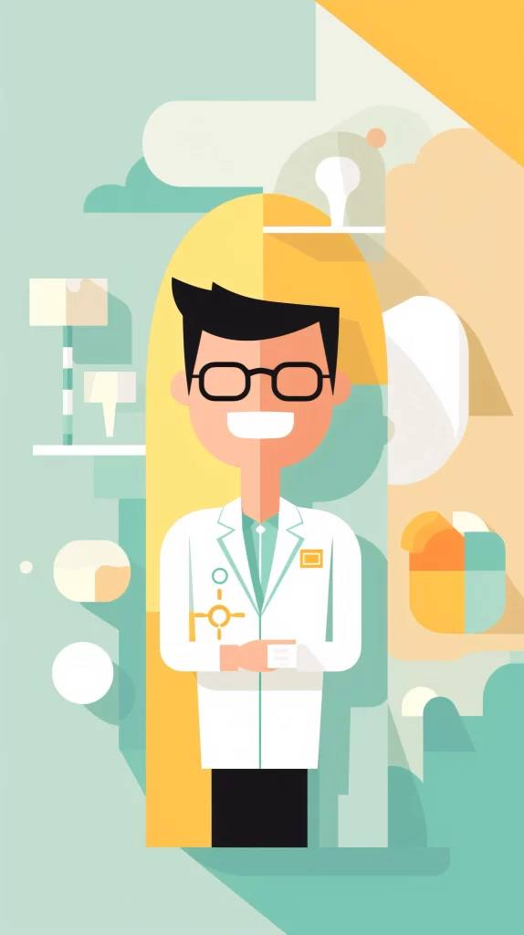 Doctor White Labcoat Glasses Flat Illustration Modern