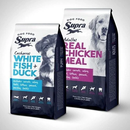 Dog Food Supra White Fish Duck Real Chicken Meal Modern Blue Pink Black White