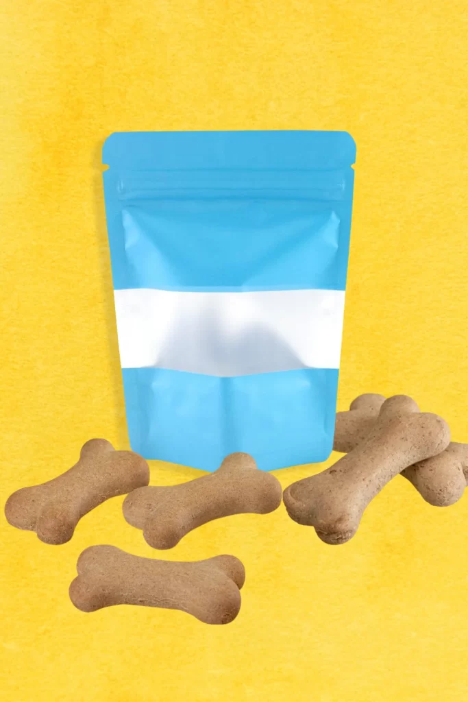 Dog Treats Blue White Packaging Bone Shape