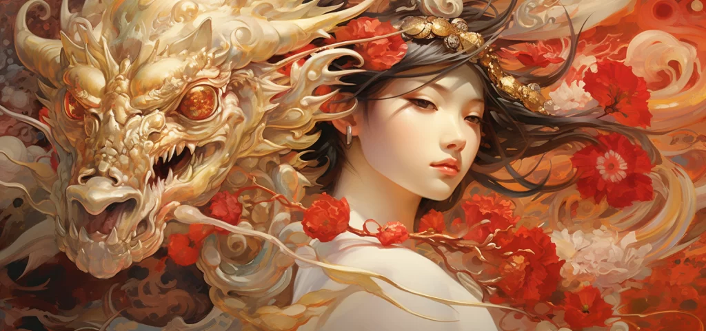 Dragon Flowers Fantasy Art Mythology