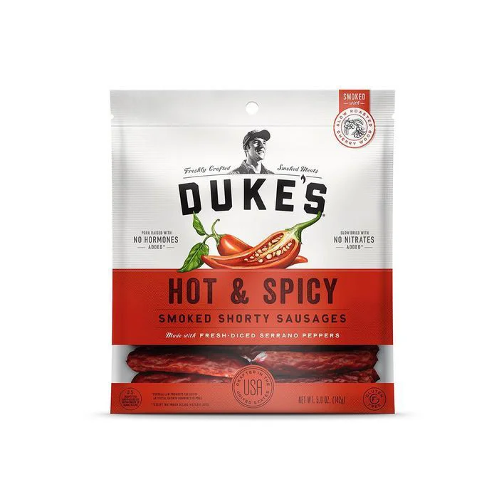 Dukes Smoked Sausages Hot Spicy Serrano Peppers Red White