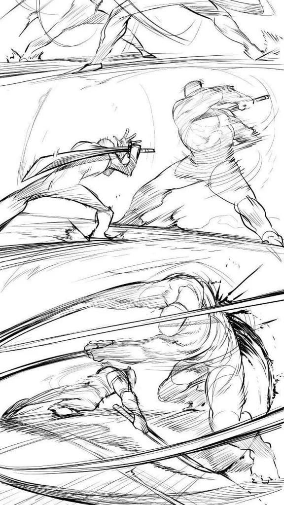 Dynamic Action Line Art Sword Fight Movement