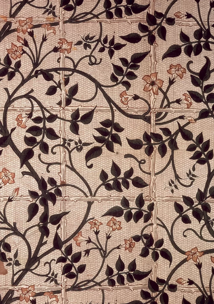 Earthy Pink Morning Glory Vine Dark Green Leaves Pattern