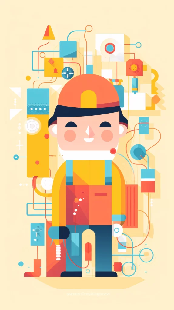 Electrician Orange Blue Circuit Flat Illustration Modern