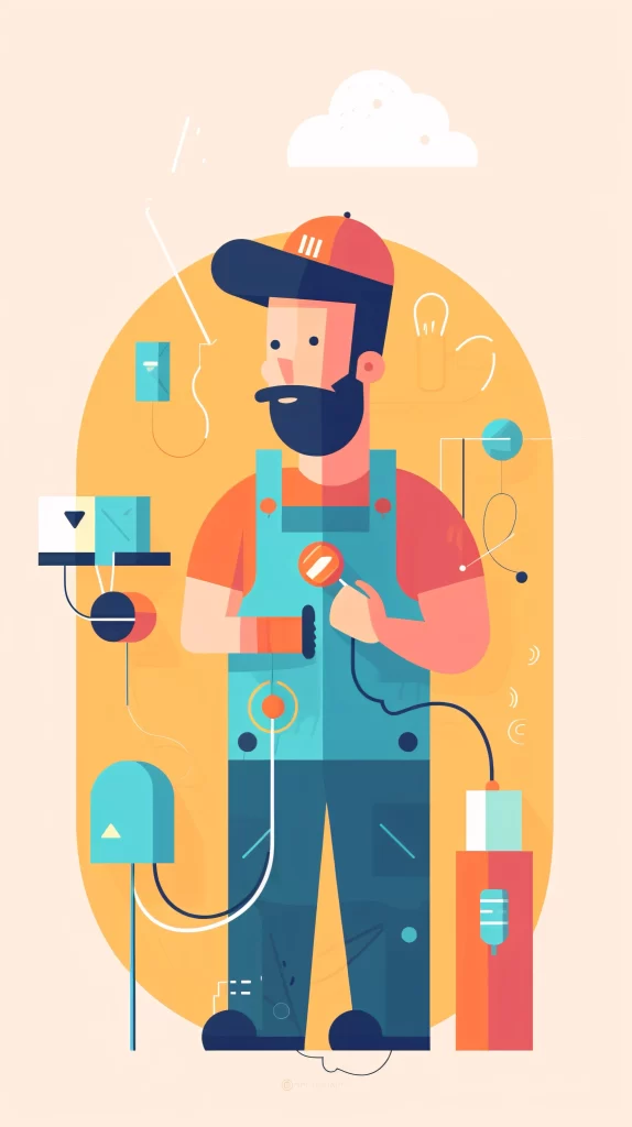 Electrician Orange Blue Tools Flat Illustration Modern