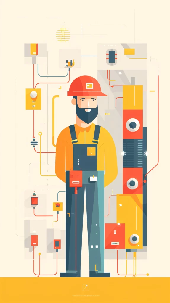 Electrician Red Yellow Blue Circuit Flat Illustration
